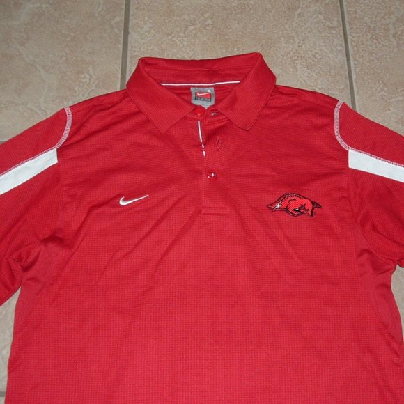 NIKE Mens Sz Small Red ARKANSAS RAZORBACK Athletic Polo Shirt - Picture 2 of 4